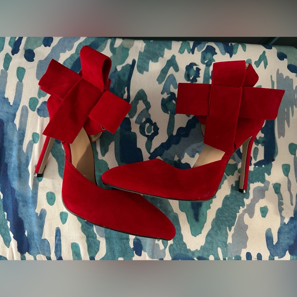 MMJULY Z&L Fashion Women's Pointy Toe High Heel Red Stiletto Big Bow Dress Pumps